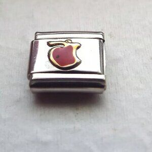 Enamel apple with a bite 9mm stainless steel Italian charm bracelet link new